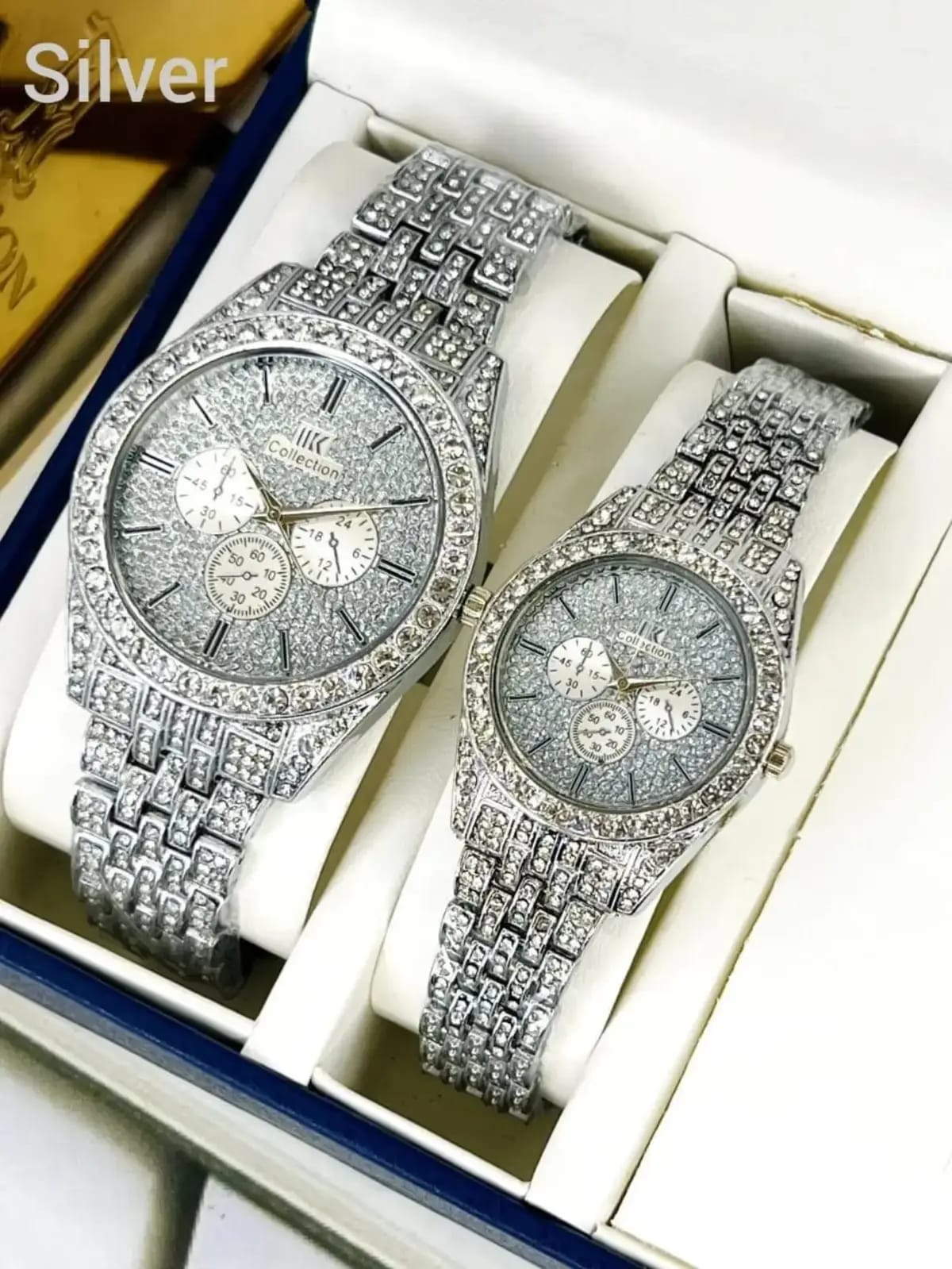 Luxury Diamond-Accented Couple Watch Set (Without Box) - Golden