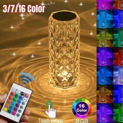 Rose Diamond Crystal Table Lamp – 16 Color RGB Touch Sensor Light with Remote Control – USB Charging Portable Atmosphere Lamp