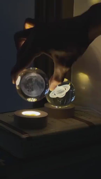 3d Galaxy Crystal Ball Night Light With Wooden Base - Decor Item Designed For Room Lighting And Daily Illumination Routine (Random Design)